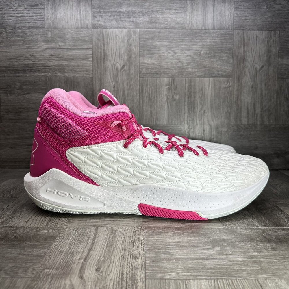 Under Armour Basketball Shoe Mens 18 White Pink HOVR 5 Athletic NEW 3024979-106